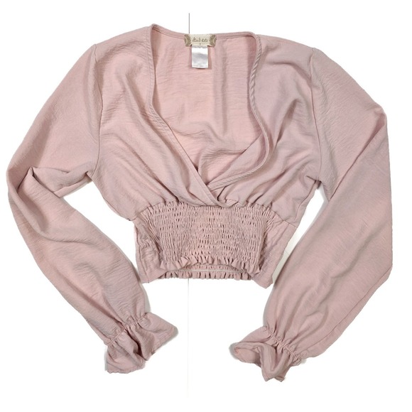 Altar'd State Tops - Altar'd State Pink Ruffled Cropped Long Sleeve V- Neck Blouse Women's Size Small